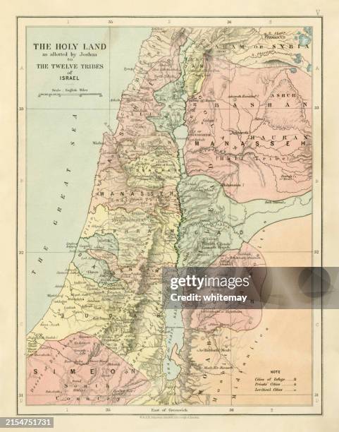 map of 'the holy land as allotted by joshua to the twelve tribes of israel' - west-virginia-county-map stock illustrations