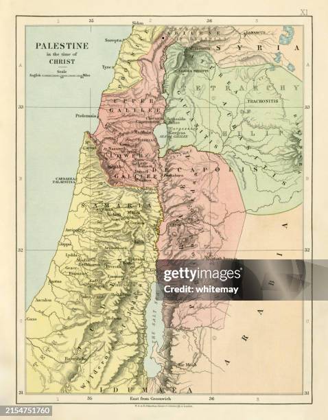 map of palestine in the time of christ - old map of middle east stock illustrations
