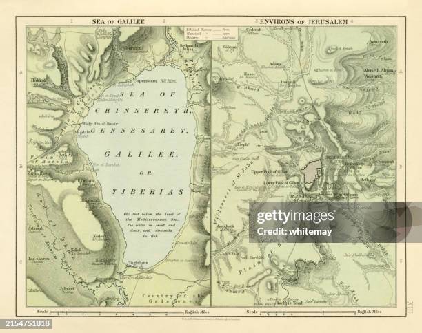 ilustrações de stock, clip art, desenhos animados e ícones de maps of the sea of galilee and the environs of jerusalem - mapa em alto relevo