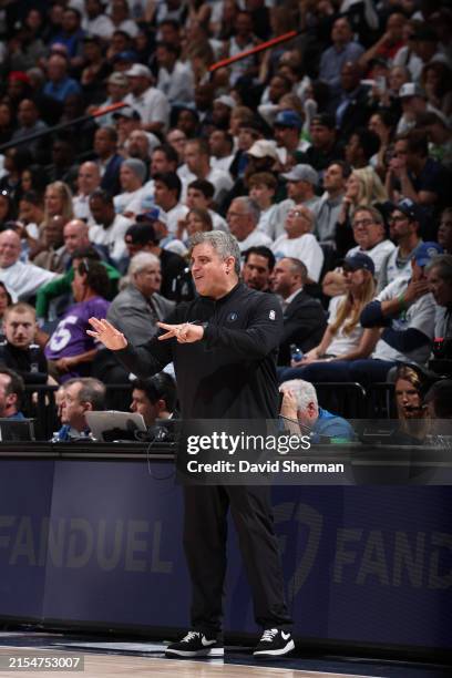 Micah Nori of the Minnesota Timberwolves looks on during the game against the Dallas Mavericks during Game 5 of the Western Conference Finals during...