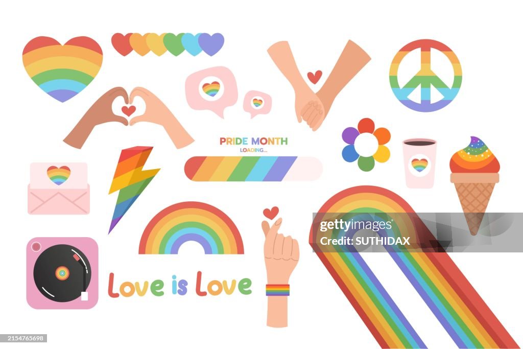 Seventeen illustrated icons for celebrating Pride Month 2024