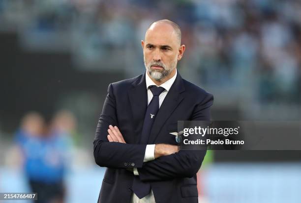 Igor Tudor, Head Coach of SS Lazio, looks on prior to the Serie A TIM match between SS Lazio and US Sassuolo at Stadio Olimpico on May 26, 2024 in...