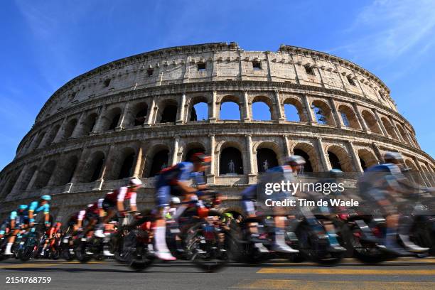 General view of the peloton competing close to The Colosseum during the 107th Giro d'Italia 2024, Stage 21 a 125km stage from Rome to Rome / #UCIWT /...
