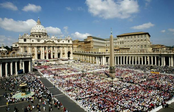 View of a crowded St. Peter's Square during a canonization ceremony held by Pope John Paul II, 18 May 2003. John Paul II canonized four new saints on...