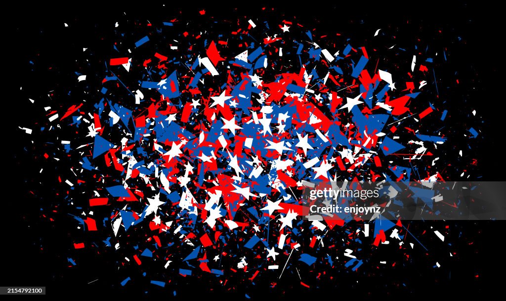 4 juillet étoiles confettis explosion fond États-Unis