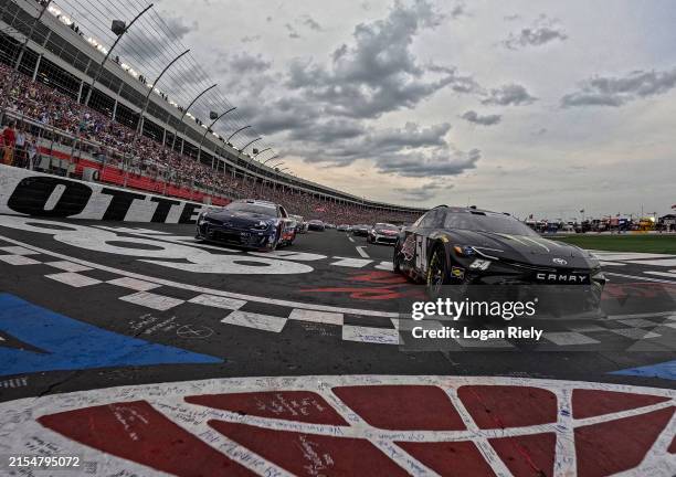Ty Gibbs, driver of the Monster Energy/Interstate Batteries Toyota, and William Byron, driver of the Liberty University Patriotic Chevrolet, lead the...
