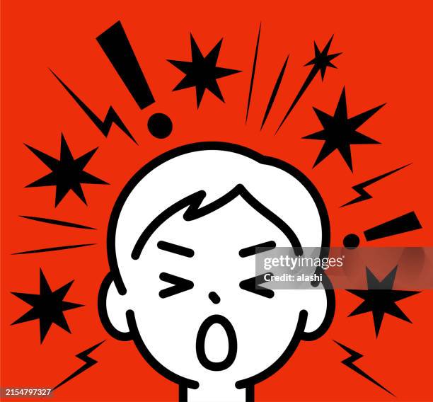 stockillustraties, clipart, cartoons en iconen met cute face design of an angry boy or a boy with a headache, minimalist style, line art, black and white - schreeuwen