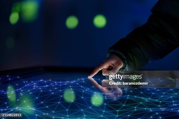 hand interacting with digital network interface - ux ui design stock pictures, royalty-free photos & images