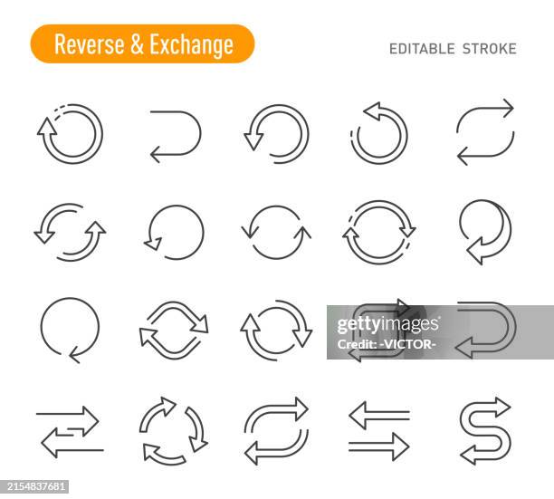 reverse and exchange icons - line series - replay stock illustrations