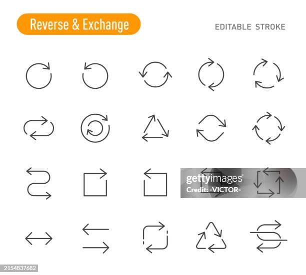 reverse and exchange icons set - line series - reset button stock illustrations