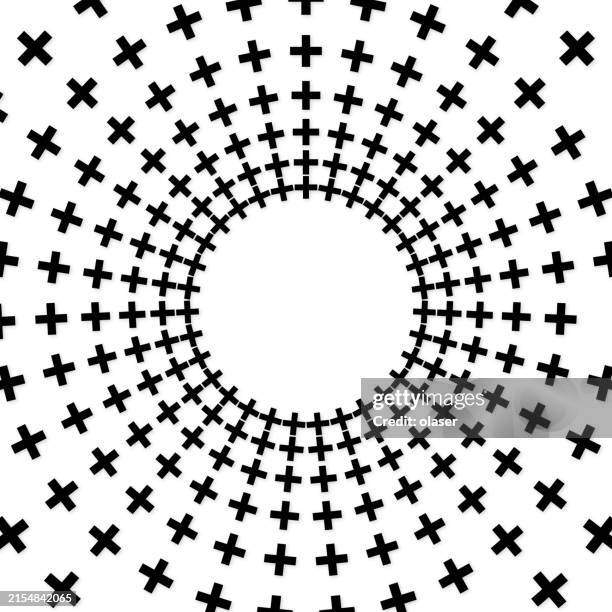 full frame plus shapes in circular pattern, radial size gradient - plus pattern stock illustrations