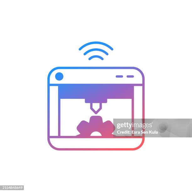 3d printer gradient color solid line icon design. suitable for infographics, web pages, mobile apps, ui, ux, and gui design. - cnc machine stock illustrations