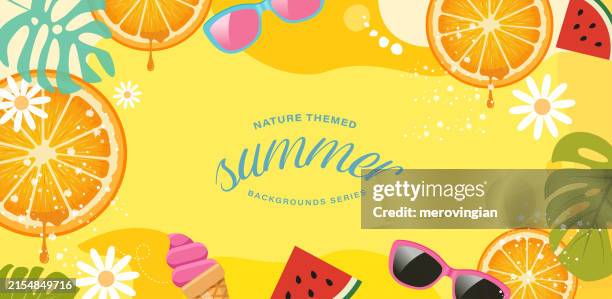 stockillustraties, clipart, cartoons en iconen met abstract simply background with natural line arts - summer theme - - orange theme