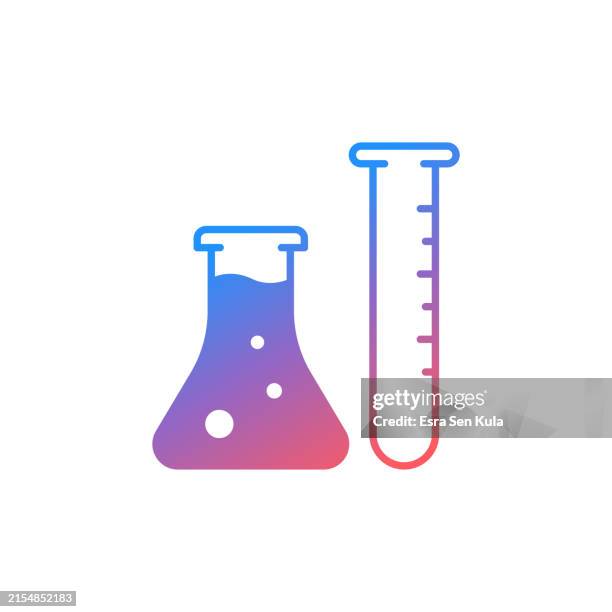 ilustraciones, imágenes clip art, dibujos animados e iconos de stock de diseño de icono de línea sólida de color degradado de laboratorio. adecuado para infografías, páginas web, aplicaciones móviles, ui, ux y diseño de gui. - matraz