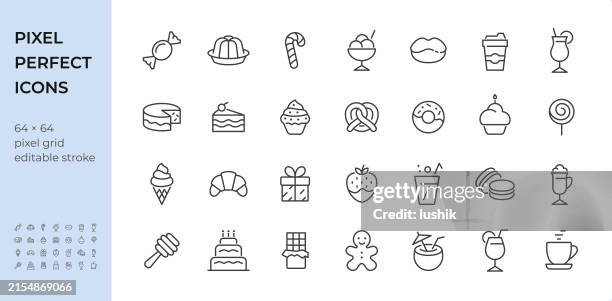 Ses Essen Getrnkesymbolset Editierbare Hubstrke Pixelperfekte Symbole, Stock-Foto