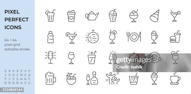 illustrations, cliparts, dessins animés et icônes de ensemble d’icônes drinks & party. épaisseur de trait modifiable. icônes parfaites au pixel près. - paille