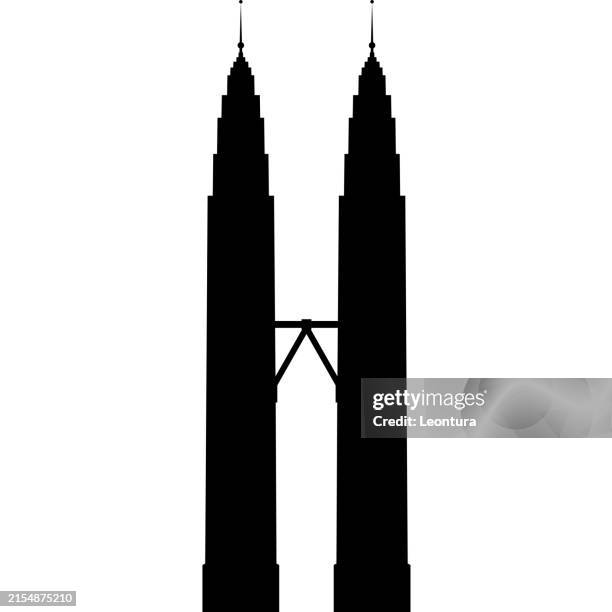 petronas towers, kuala lumpur, malaysia silhouette - kuala lumpur convention centre stock illustrations