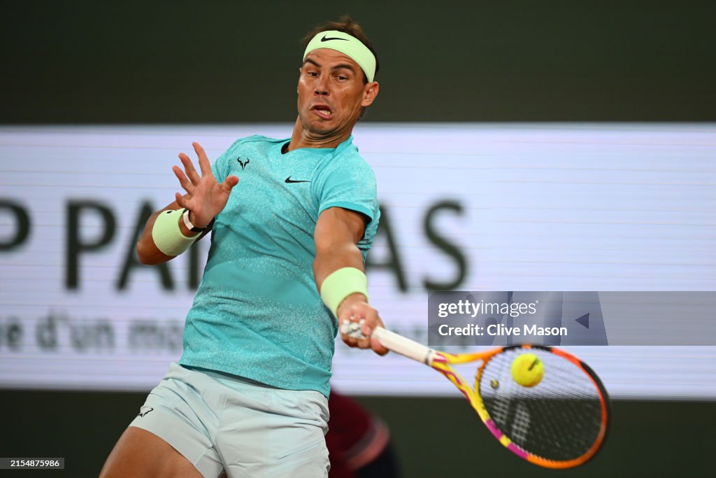 Rafael Nadal of Spain plays a forehand against Alexander Zverev of Rafael Nadal of Spain plays a forehand against Alexander Zverev of