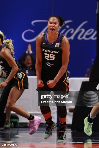 Alyssa Thomas of the Connecticut Sun celebrates during the game against the Dallas Wings on May 31, 2024 at the Mohegan Sun Arena in Uncasville,...