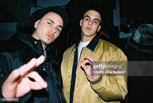 Rapper Pitbull and DJ Ideal at the 8th Annual Justo's Mixtape Awards at Club Speed in New York City, NY on January 14, 2004.