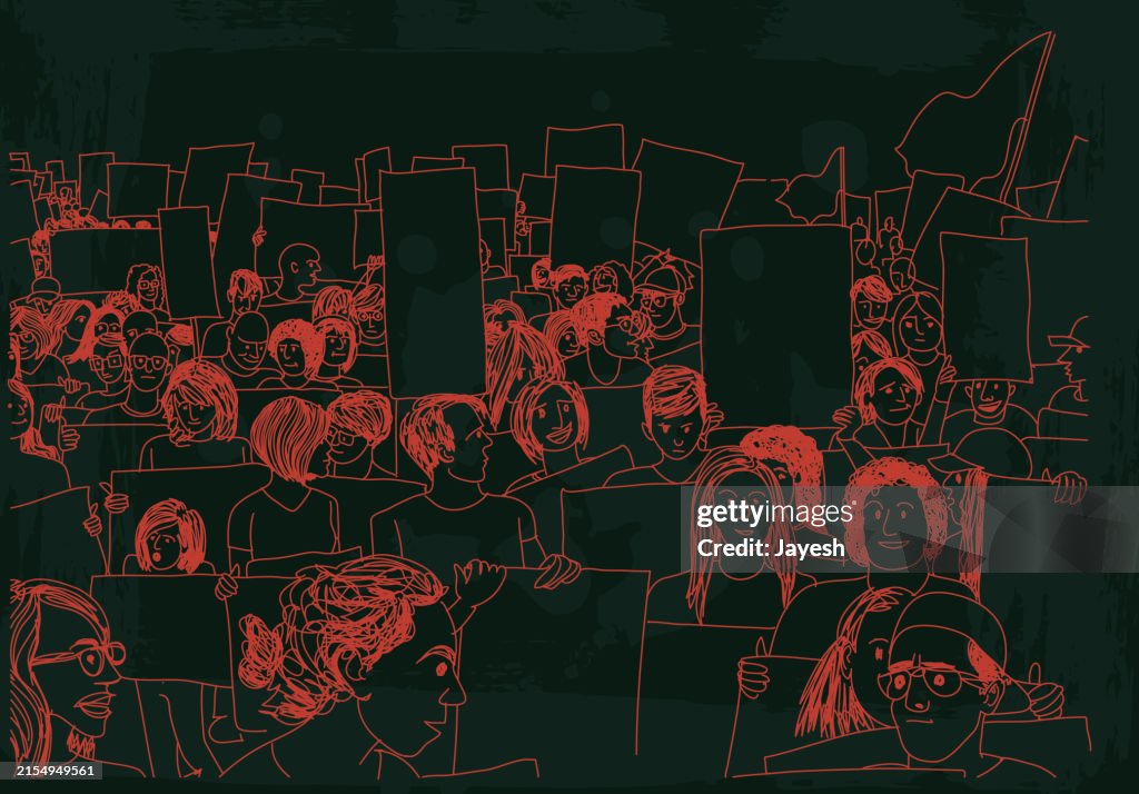 Protestors Protesting at a Protest March for Awareness in a Sketchy Drawing Grunge Style