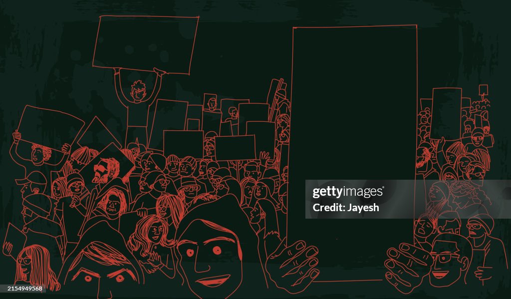 Protestors Protesting at a Protest March for Awareness in a Sketchy Drawing Grunge Style
