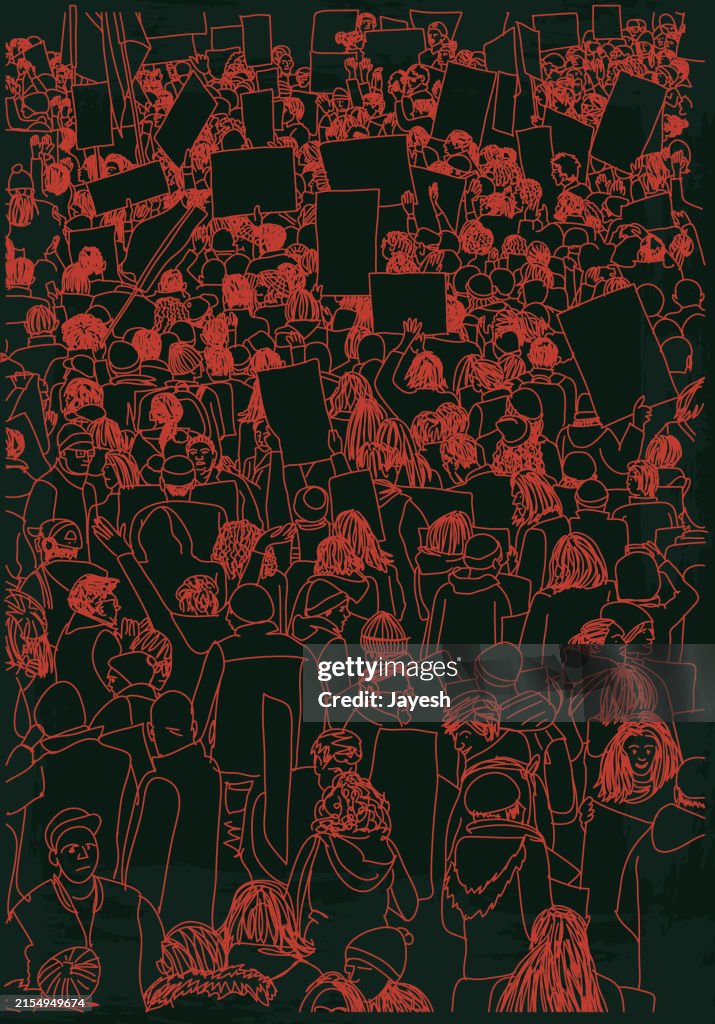 Protestors Protesting at a Protest March for Awareness in a Sketchy Drawing Grunge Style