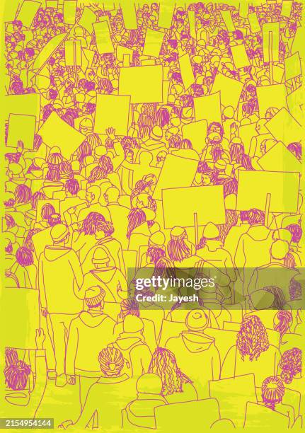protestors protesting for awareness at a strike protest march for for awareness in a sketchy style - climate justice stock illustrations