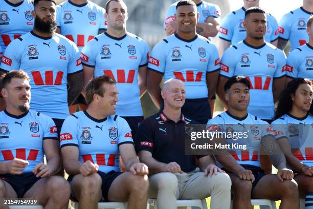 New South Wales Blues head coach Michael Maguire looks on at the team photo during a New South Wales Blues State of Origin media opportunity at NSWRL...