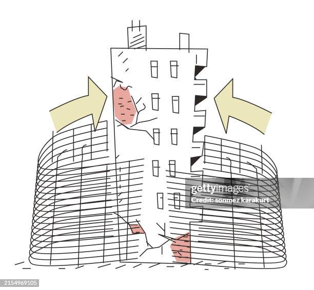 illustrations, cliparts, dessins animés et icônes de bâtiment sur le point de s’effondrer - building falling apart
