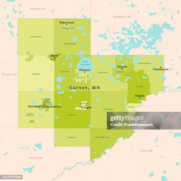 mn carver county vector map green - watertown minnesota stock illustrations