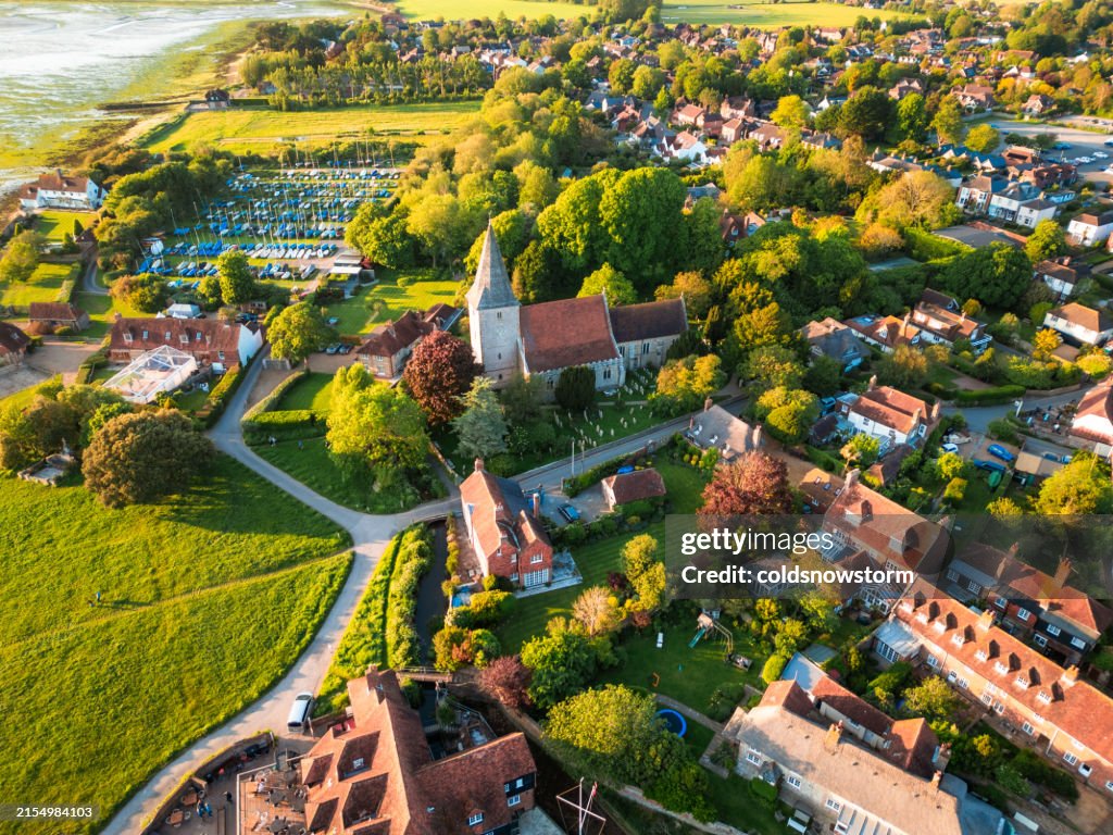 Aerial view of Bosham village in West Sussex, England