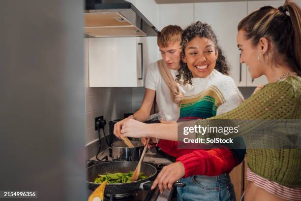 students making dinner - cooking stock pictures, royalty-free photos & images
