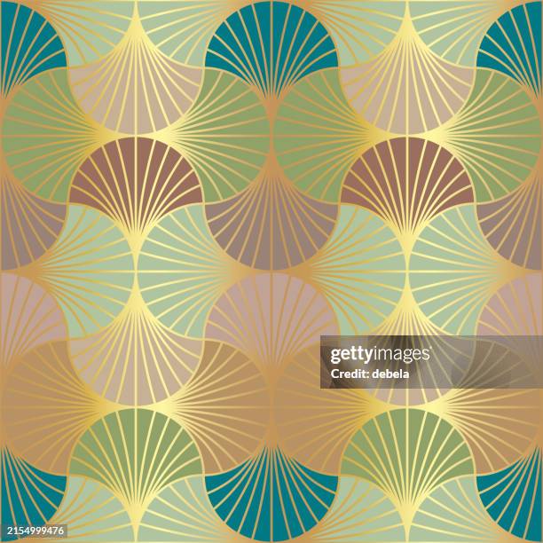 illustrations, cliparts, dessins animés et icônes de motif d’éventail art déco. couleur pastel et fond ornemental doré. design de décoration intérieure. - éventail