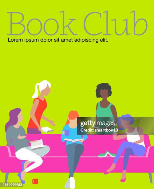 book club poster or banner - reading document at home stock illustrations