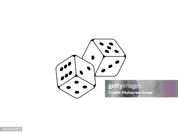 ilustraciones, imágenes clip art, dibujos animados e iconos de stock de icono e ilustración vectorial de dos dados en blanco y negro. concepto de juegos de azar y juegos de azar. - bet icon