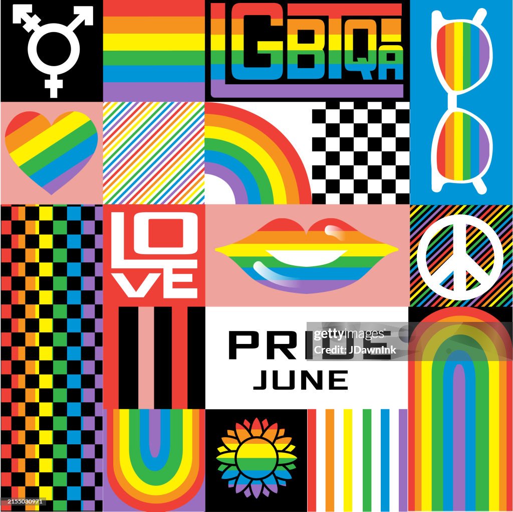 June Spring Flag Happy June Pride Month Colorful Geometric Greeting Design Template ...