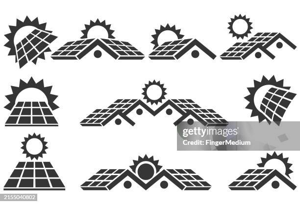 solarenergie-icon-set - solaranlage stock-grafiken, -clipart, -cartoons und -symbole