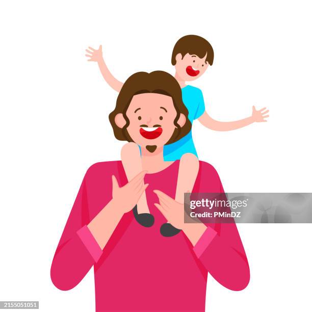 father's day illustrations, greeting cards, posters - hugging son stock illustrations