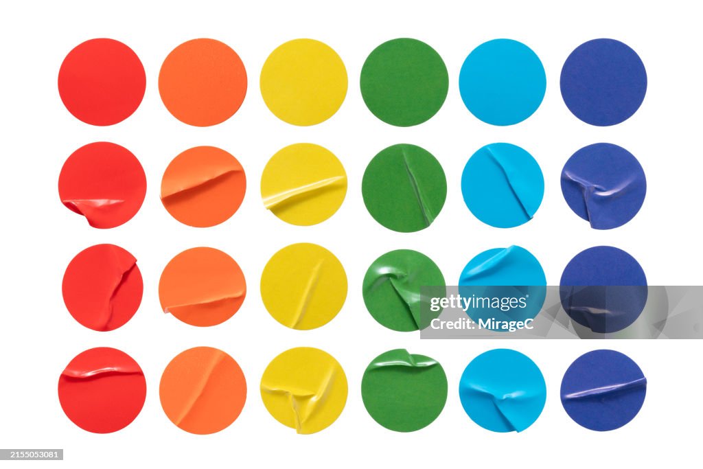 Colorful Creased Round Stickers With Folds Isolated on White