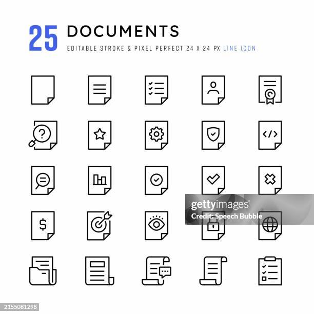 documents line icons. 24x24 px. pixel perfect. editable stroke. - journal editor stock illustrations