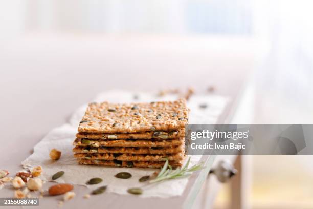 rye crispbread with pumpkin seeds - wholegrain stock pictures, royalty-free photos & images