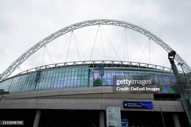 Exterior view of Wembley Stadium prior to the UEFA Champions League 2023/24 final match between Borussia Dortmund and Real Madrid CF at Wembley...