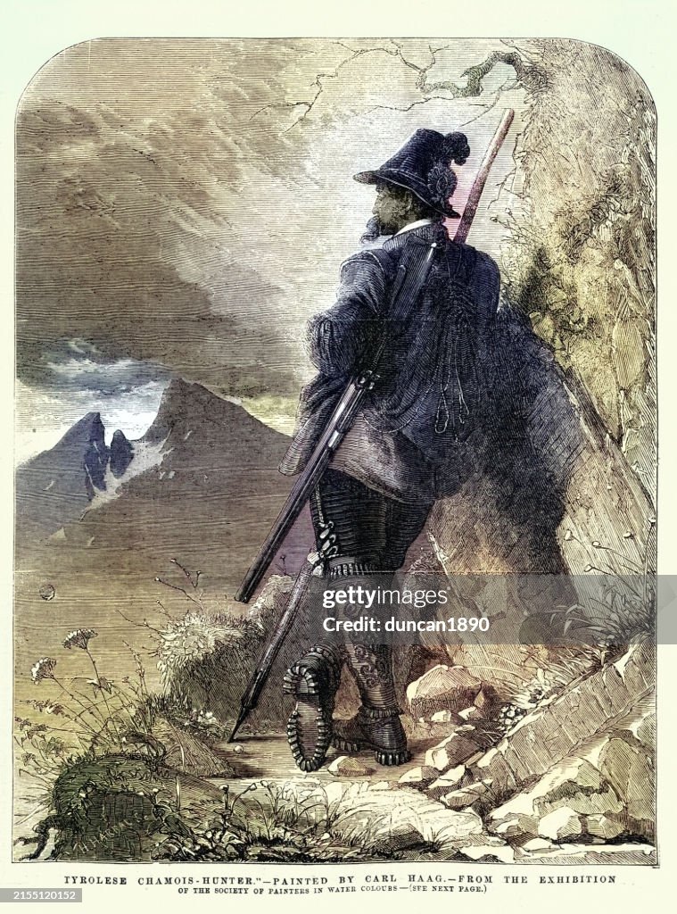 Cazador de gamuza tirolés, botas de montaña de caza tradicionales, década de 1850, siglo XIX según Carl Haag