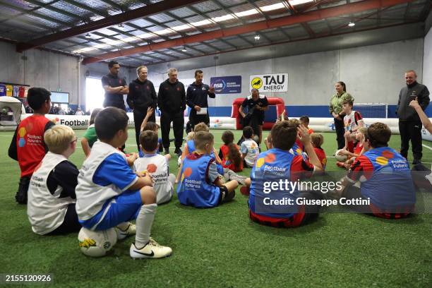 Milan Legends Serginho, Franco Baresi and Daniele Massaro attend the AC Milan Legends Grassroots Activity at The Football Centre on May 29, 2024 in...