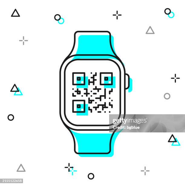 smartwatch with qr code. line icon on white background - reading label stock illustrations