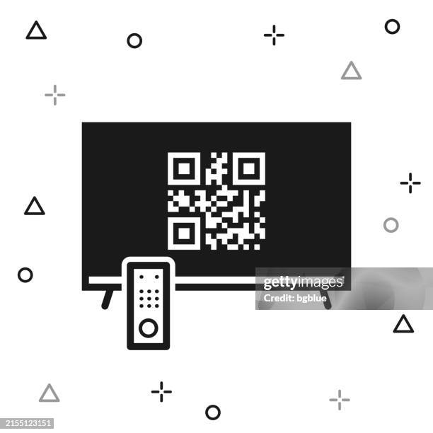 ilustraciones, imágenes clip art, dibujos animados e iconos de stock de tv con código qr. icono sobre fondo blanco - qr-code-scan-icon