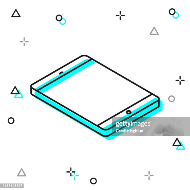 isometric tablet pc - flat position. line icon on white background - computer with blank screen stock illustrations
