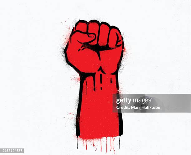erhobene faust, schablonen-graffiti - faust stock-grafiken, -clipart, -cartoons und -symbole