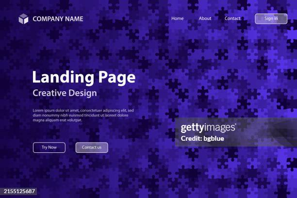 landign page template - blue abstract background with jigsaw puzzle - puzzle pattern stock illustrations